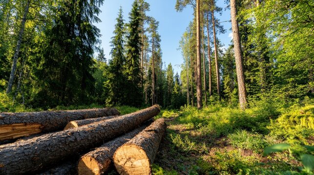 Sustainable forestry management balancing conservation and responsible logging, protecting wildlife habitats and reducing deforestation.