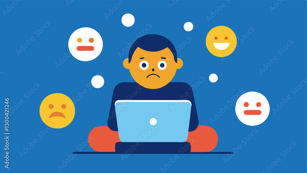 Poster thumbs up overload a character sitting in front of their computer surrounded by countless thumbsup e