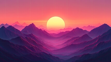 Colorful mountain sunset view, digital art, aesthetic, possible background