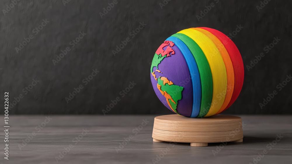 Poster colorful globe with rainbow design representing diversity and unity