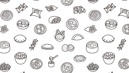 Black and white Middle Eastern food line pattern