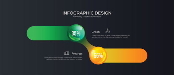 Business 2 option infographic presentation vector 3D colorful balls illustration. Horizontal Bar Chart Comparison, Modern Minimalist Data Visualization, Percentage Comparison Infographic