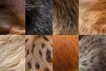 Seamless pattern of diverse animal fur textures in various colors and styles