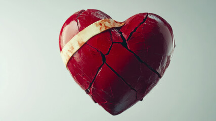 Broken heart wrapped with a bandage, symbolizing emotional healing