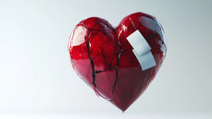 Broken heart wrapped with a bandage, symbolizing emotional healing