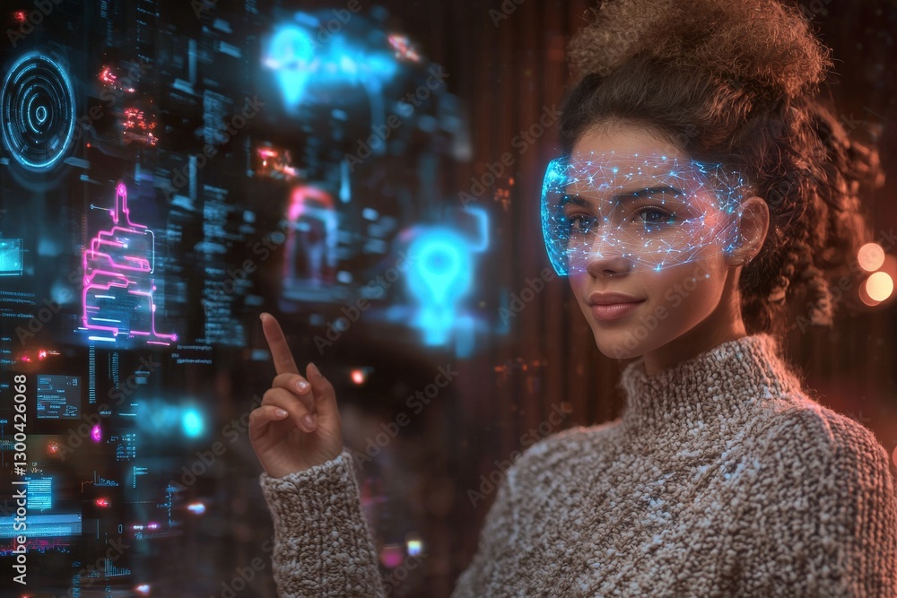 Wall mural work - a modern digital workspace where professionals collaborate on ai-driven projects with hologra