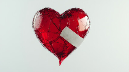 Broken heart wrapped with a bandage, symbolizing emotional healing