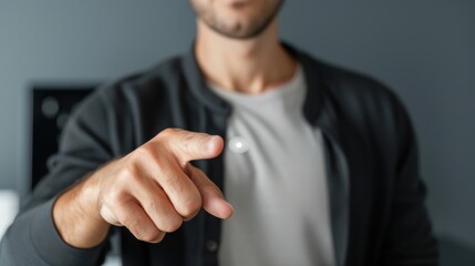 Man Pointing Hand Gesture in Modern Office Environment