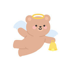Adorable Flying Angel Bear Holding Bell and Waving Hand