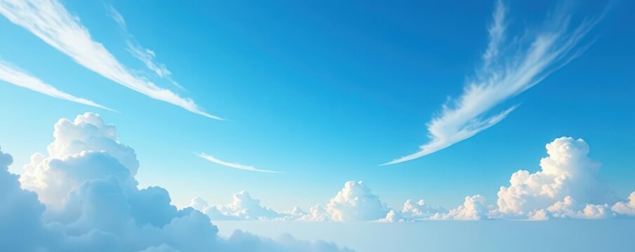 Vast, azure sky; wispy cirrus clouds drift lazily , landscape, calm, space