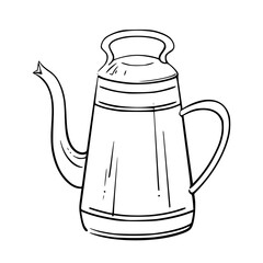 Watering can. Line vector illustration of a watering teapot. Perfect for garden lovers, eco-friendly projects, and floral-themed designs, cottage decor, season spring sign, card, postcard, sticker.