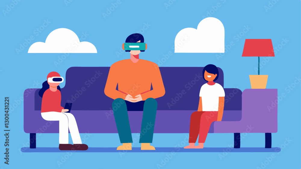 Poster virtual reality overload a person with vr goggles sitting on a couch oblivious to their surroundings