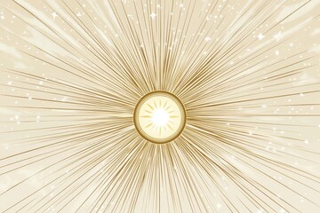 Golden radiating light source emitting rays and glittering stars.