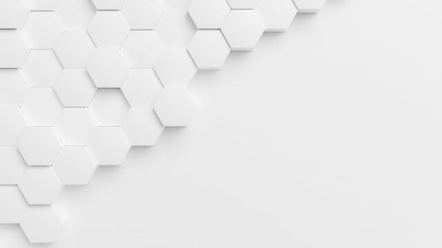 hexagon background video, abstract white  geometric hexagonal 4k seamless loop, corporate technology wallpaper backdrop, copy space