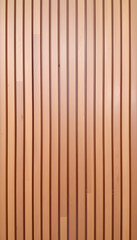 Fototapeta premium Ribbed wooden wall panels, background texture. Modern wall design with vertical wooden slats, dinamic scene. with white shades