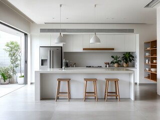 A modern kitchen design shows clean lines and minimalist design