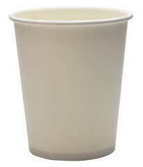 Blank white disposable paper cup isolated clipping path on white background. Food container mockup.