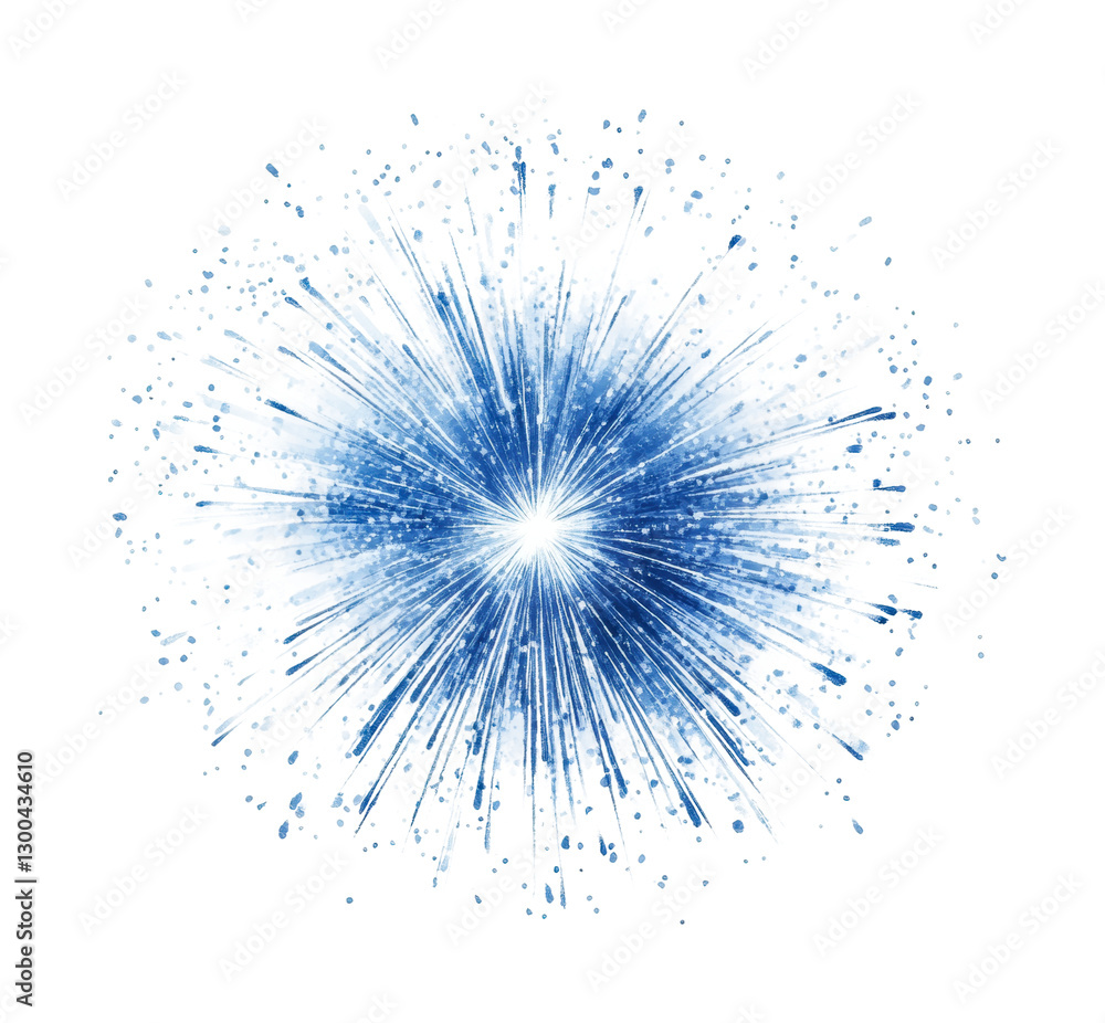 Poster bright blue explosion of light and particles representing energy and movement in a dynamic abstract 