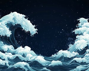 Wave crests ocean against starry night