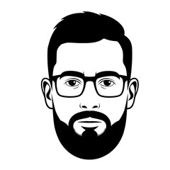 A digital illustration of a male head with short hair, facing forward, featuring prominent ears and a smooth, circular chin.
