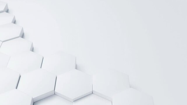 hexagon background video, abstract white  geometric hexagonal 4k seamless loop, corporate technology wallpaper backdrop, copy space