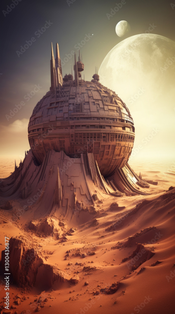 Poster surreal fantasy constrcution on a strange alien planet