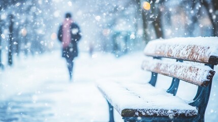 Snowy Park Bench Winter Scene