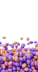 Pile of Colorful Easter Eggs in Motion on White Background, 3D rendered illustration