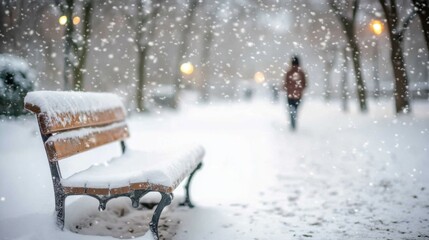 Snowy Park Bench, Winter Stroll