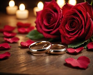 A wedding ring with rose petal background