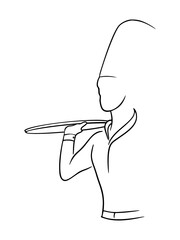 Linear chef logo with large hat and tray.