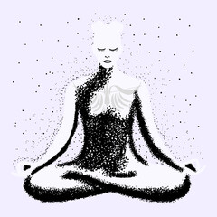 Abstract drawing of a woman meditating in the lotus position.