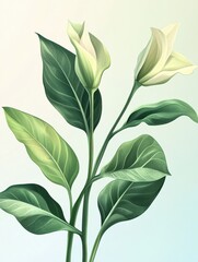 Obraz premium Abstract botanical vector background. Tropical plant wallpaper with foliage, tree branch, flower, leaves in hand drawn. Green watercolor botanical design for cover, prints, wall art, decorative.