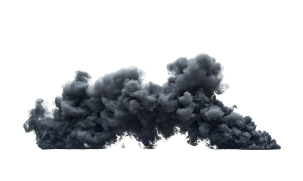 Black smoke explosion kept on empty white or transparent background. Isolated abstract brush