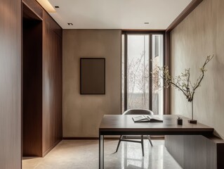 Fototapeta premium Interior home office features wooden desk and elegant details