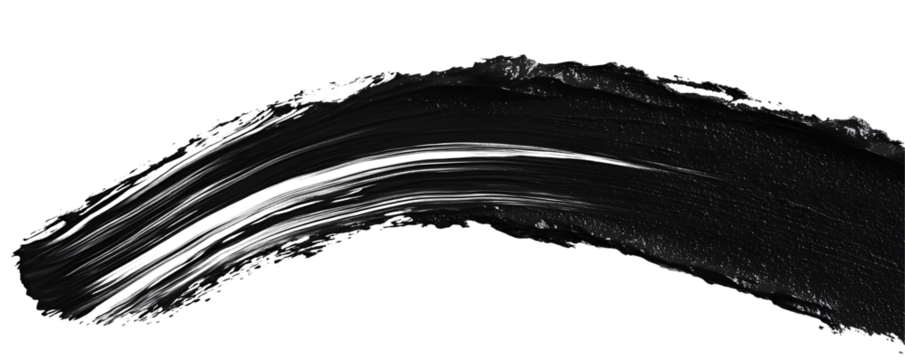 Mascara brush stroke texture black paint swatch makeup smudge ink placed on white or transparent background