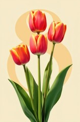 Naklejka premium Pink tulips. International Women's Day. A postcard for March 8th. A festive concept.