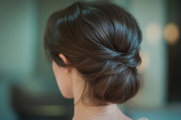 A woman wearing her hair in a bun, ready for the day