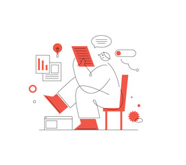 Business Planning and Analysis. Learning and education. Line illustration. A walking person. Abstract style.