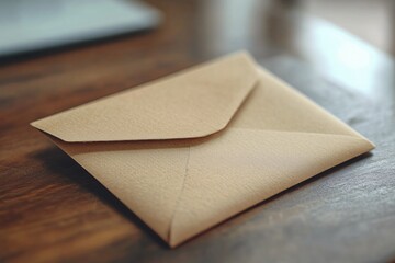 A single brown envelope sits atop a wooden table, awaiting attention