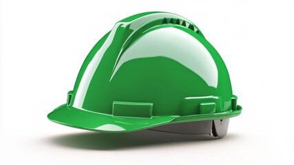 A green hard hat placed on a white surface, symbolizing safety and protection in construction.