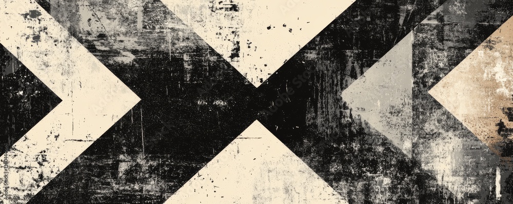 Poster abstract grunge geometric background featuring monochrome arrows and triangles for digital design pr