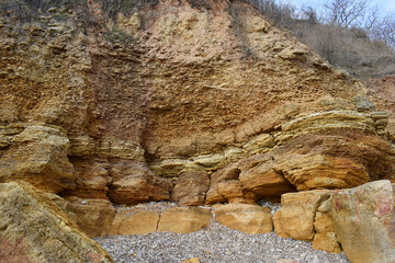Geological section illustrating the weathering of sedimentary rocks.