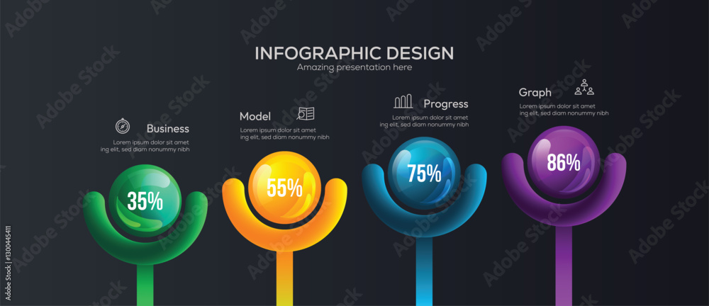 Aufkleber business 4 option infographic presentation vector 3d colorful balls illustration. four circular elem