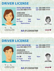 Vector template of typical toy driver license plastic card for USA
