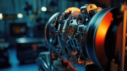 Fototapeta premium A close-up shot of a machine with orange lights shining bright