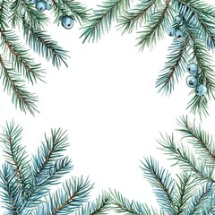 Christmas Watercolor Frame with Fir Branches Winter Holiday Design Element
