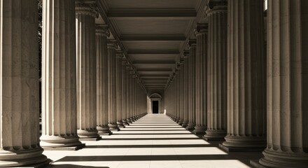 Fototapeta premium Symmetrical perspective capturing a corridor of monumental classical columns