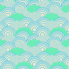 Japanese Wave Pattern Seamless Background | Blue and Cream Design, 
Seigaiha Wave Pattern Digital Paper | Mint and Blue Arches, 
Abstract Wave Design Texture | Asian Inspired Seamless Pattern, 
Modern