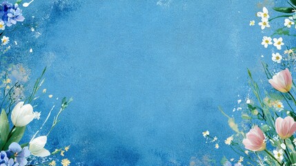 Blue floral watercolor textured cardstock paper background